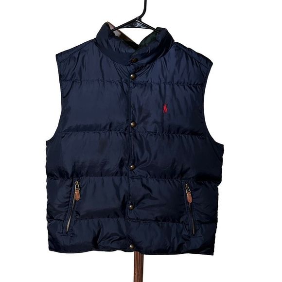 Polo Ralph Lauren Reversible Down Puffer Vest Navy Green Mens Large - Picture 1 of 7